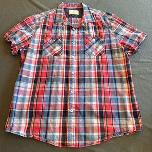 Red and Blue Casual Plaid Button Down Shirt